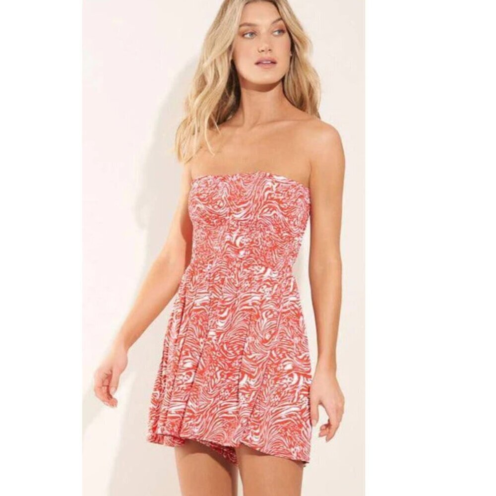 EUC Maaji Medium Jungle Betty Red White Romper removable straps